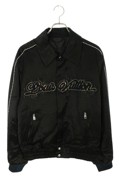 LOUISVUITTON Logo Rhinestone Zip-Up Blouson Black Size S