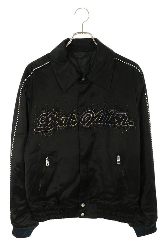 LOUISVUITTON Logo Rhinestone Zip-Up Blouson Black Size S