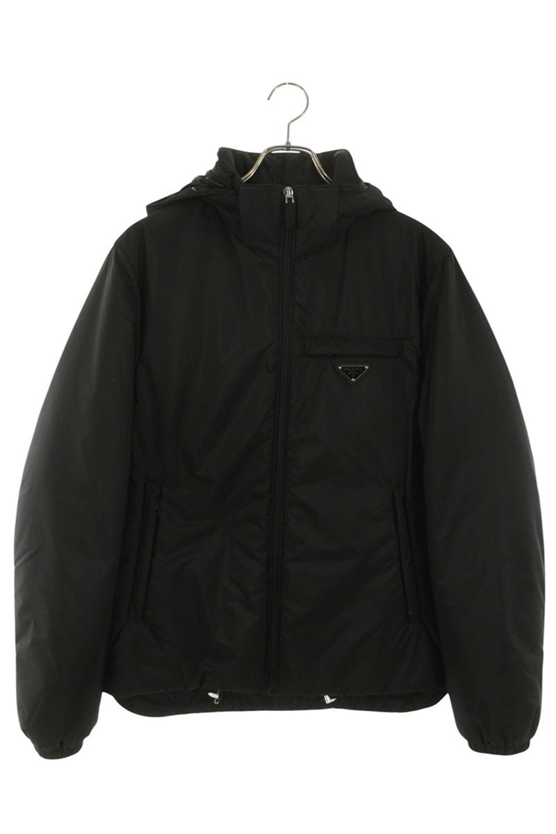 PRADA Black Nylon Triangle Logo Puffer Blouson Size S