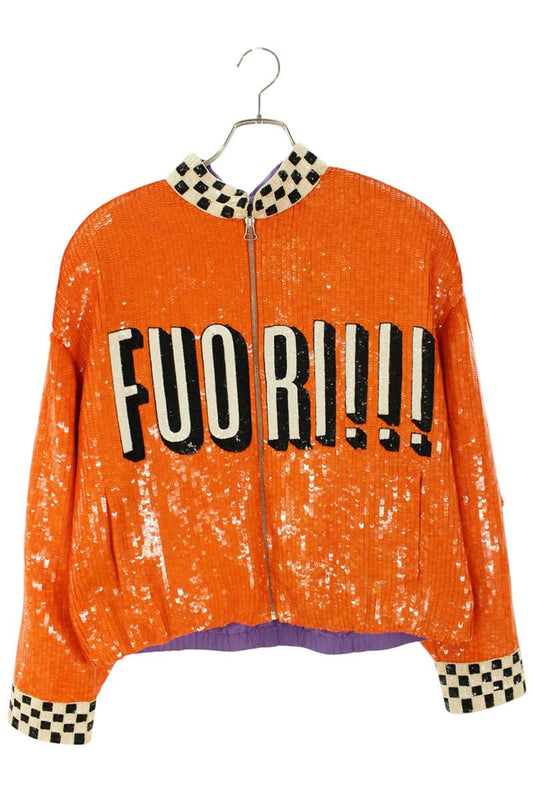GUCCI 23SS Orange Silk Sequined Logo Blouson Size L