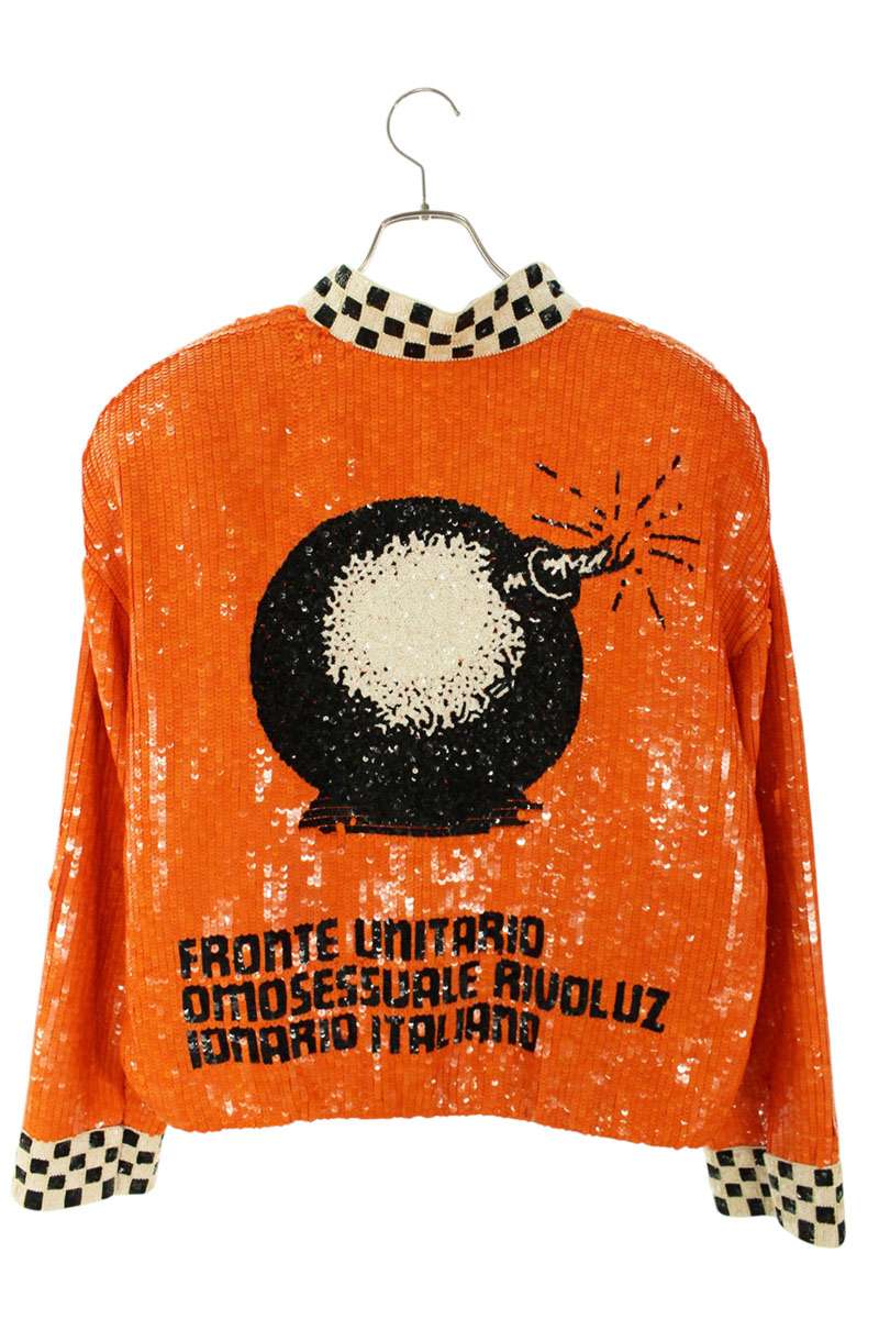 GUCCI 23SS Orange Silk Sequined Logo Blouson Size L