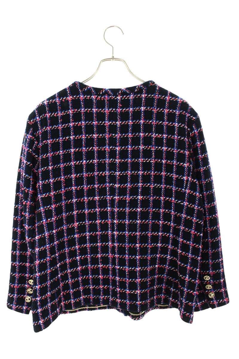 CHANEL Multi Cotton Blend Tweed Collarless Jacket Size L