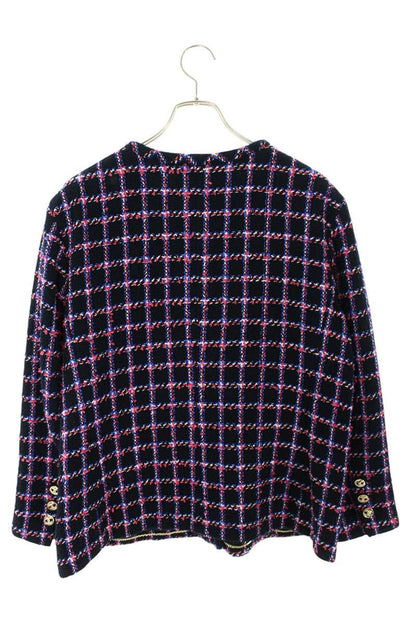 CHANEL Multi Cotton Blend Tweed Collarless Jacket Size L