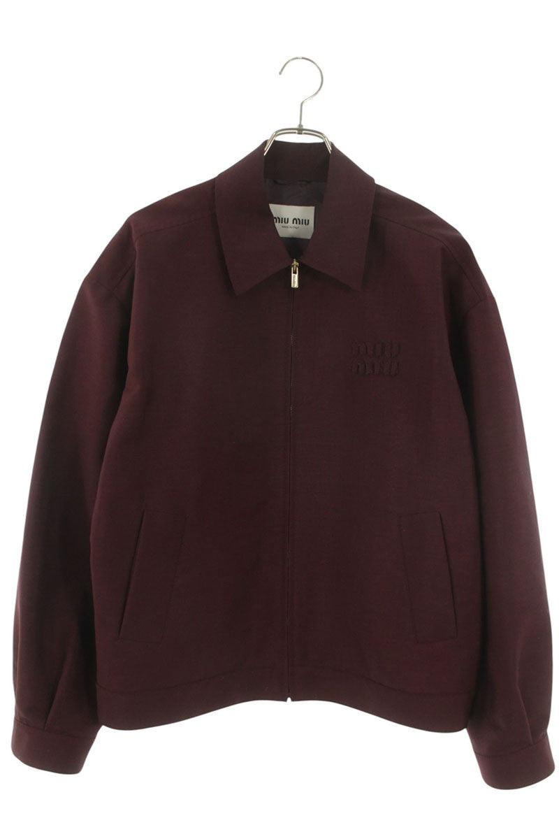 miumiu Logo Embroidered Mohair Blouson Red Size 38