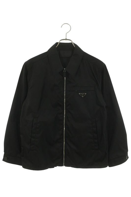 PRADA Re-Nylon Triangle Logo Plate Zip Blouson Black Size S