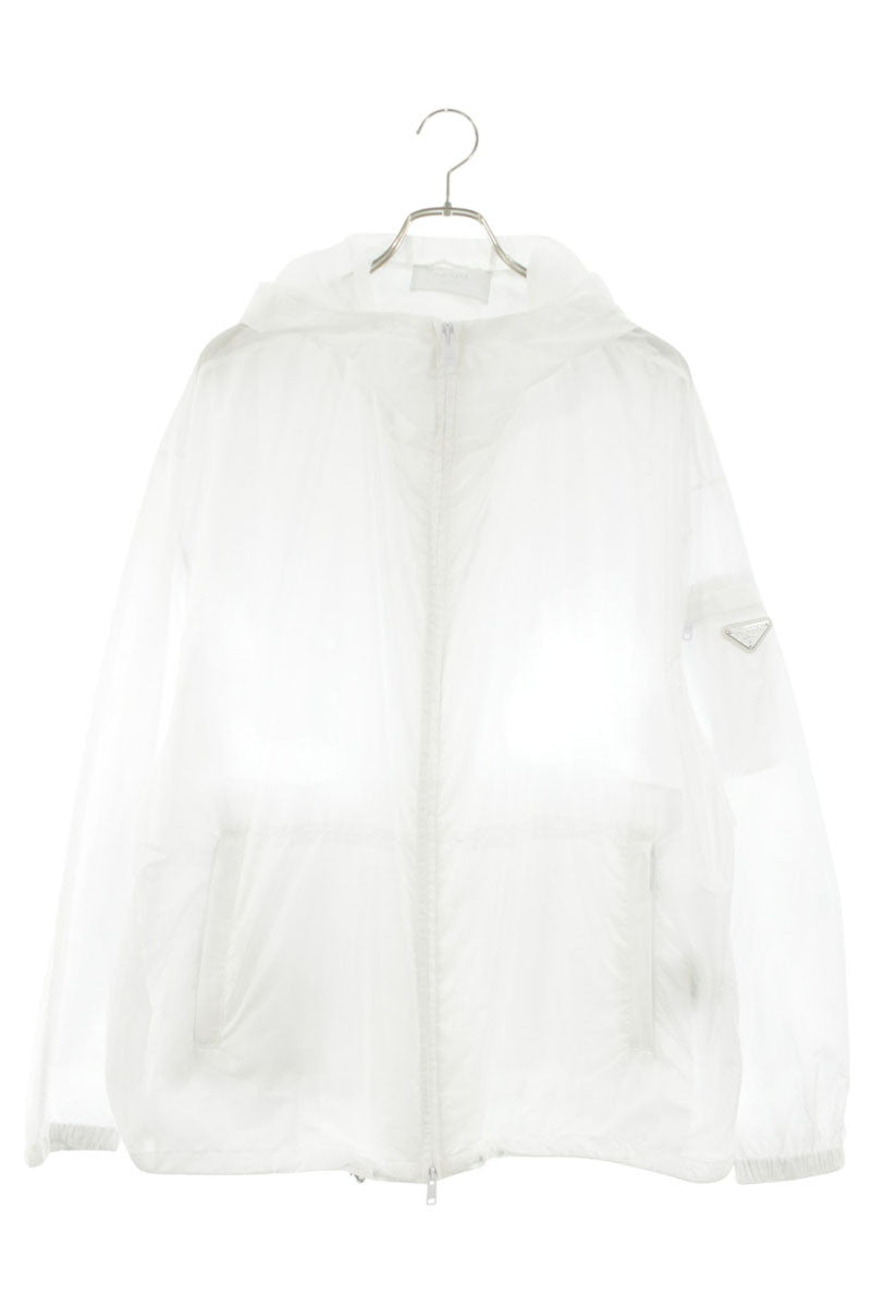 PRADA Recycled Nylon Triangle Logo Zip Blouson White Size XL