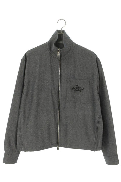 DIOR 25SS Logo Embroidered Wool Silk Blouson Gray Size M