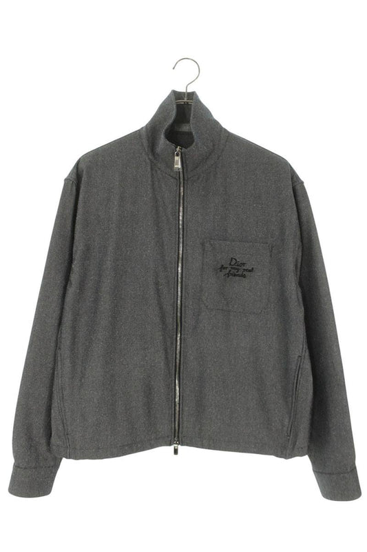 DIOR 25SS Logo Embroidered Wool Silk Blouson Gray Size M