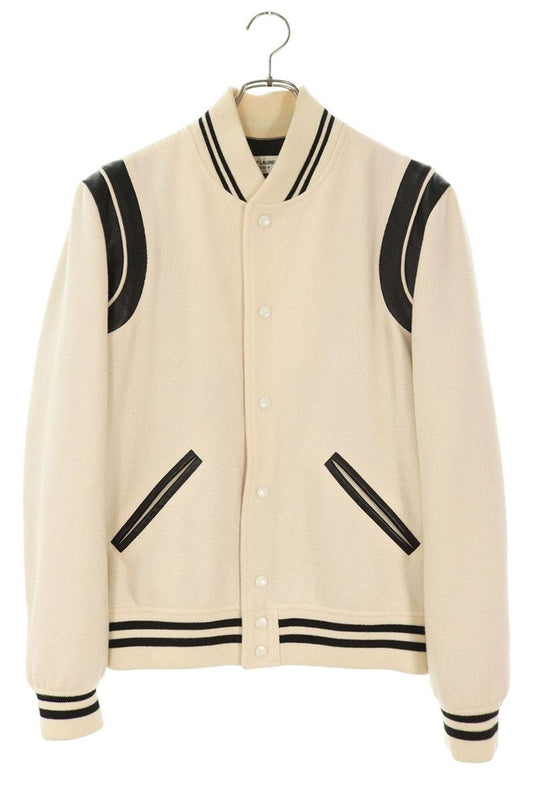 SAINT LAURENT PARIS Leather Trim Teddy Blouson White Size L