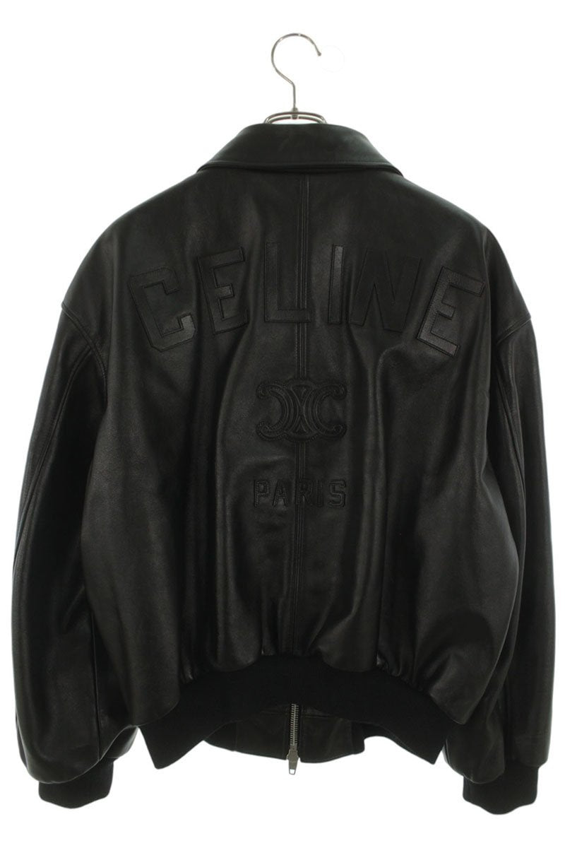 CELINE Triomphe Logo Calf Leather Teddy Blouson Black Size S