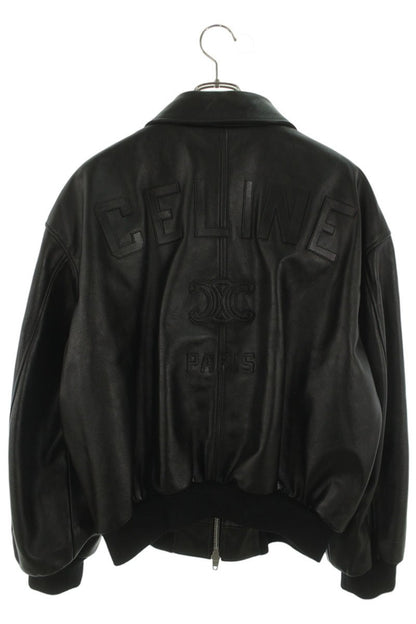 CELINE Triomphe Logo Calf Leather Teddy Blouson Black Size S