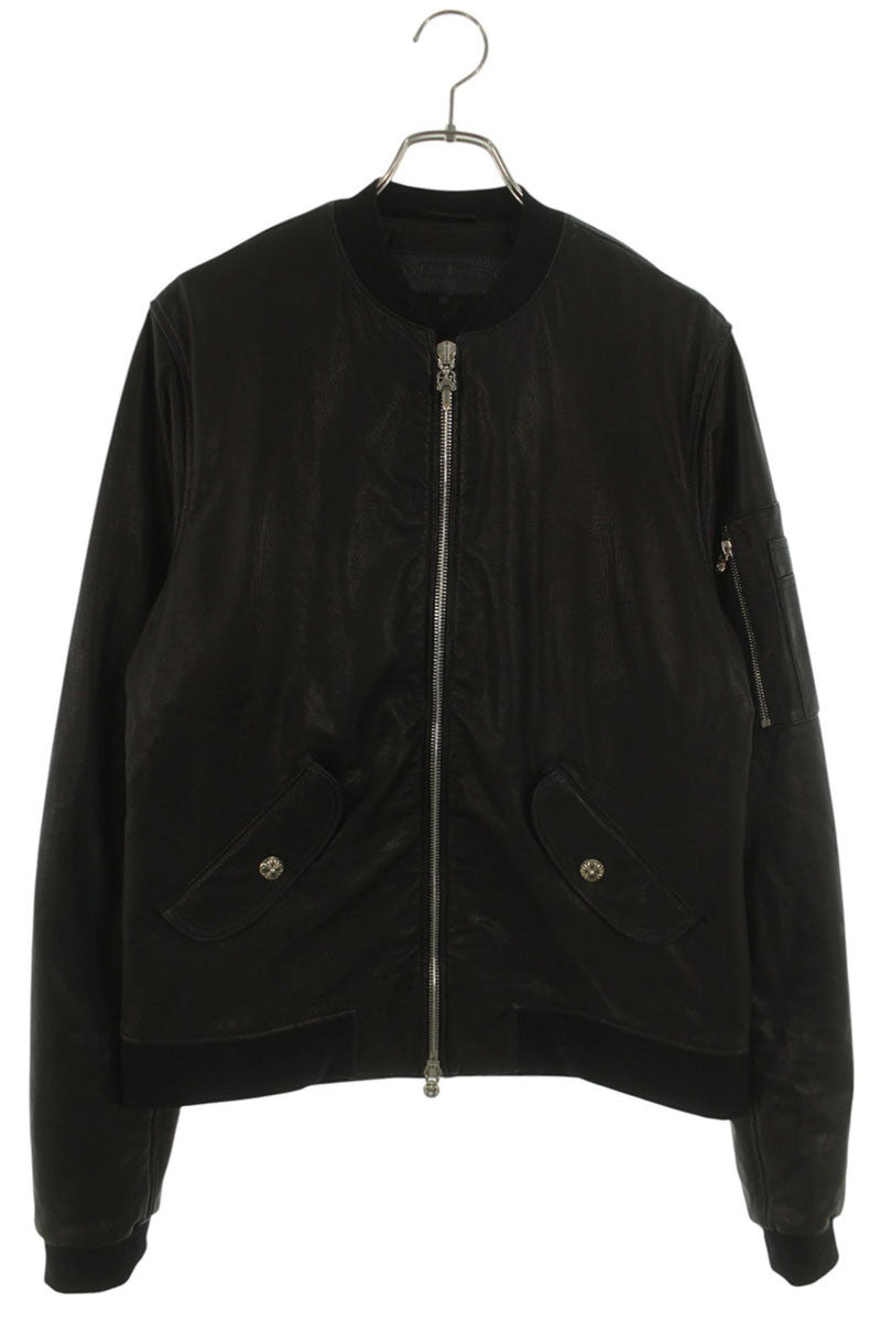 Chrome Hearts MA-1 Leather Bomber Jacket Black Size M