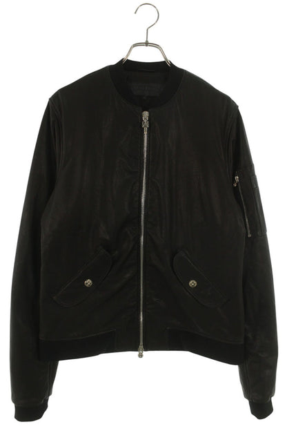 Chrome Hearts MA-1 Leather Bomber Jacket Black Size M