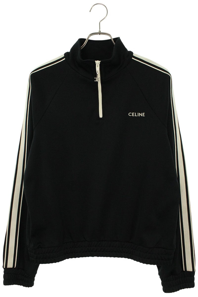 CELINE Double Face Half Zip Track Jacket Black White Size L