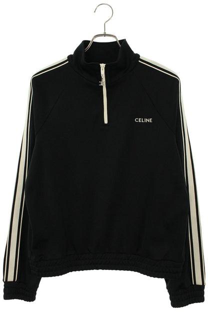 CELINE Double Face Half Zip Track Jacket Black White Size L