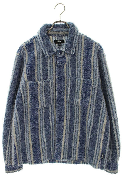 STUSSY Stripe Sherpa Shirt Blue Size S