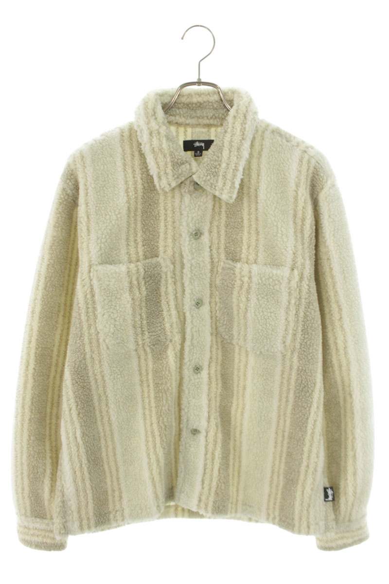 STUSSY Stripe Sherpa Shirt White Size S