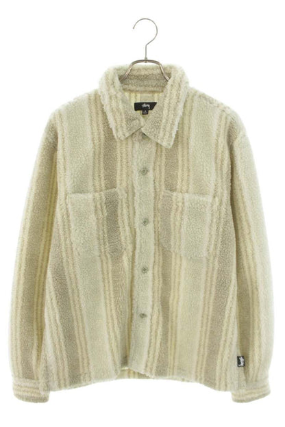 STUSSY Stripe Sherpa Shirt White Size S