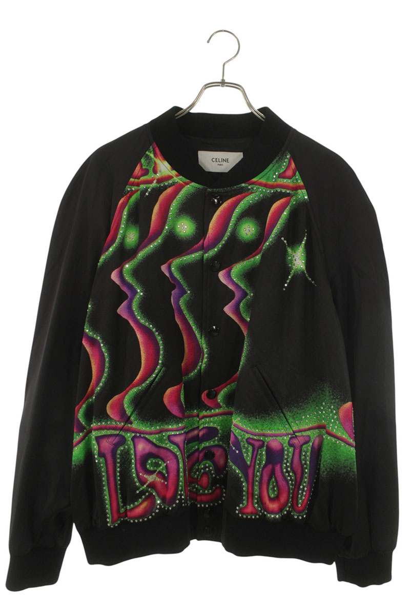CELINE Satin Artist Print Teddy Jacket Black Size XXL
