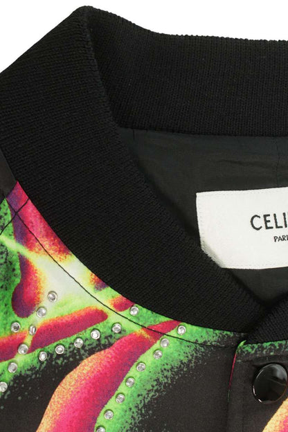 CELINE Satin Artist Print Teddy Jacket Black Size XXL