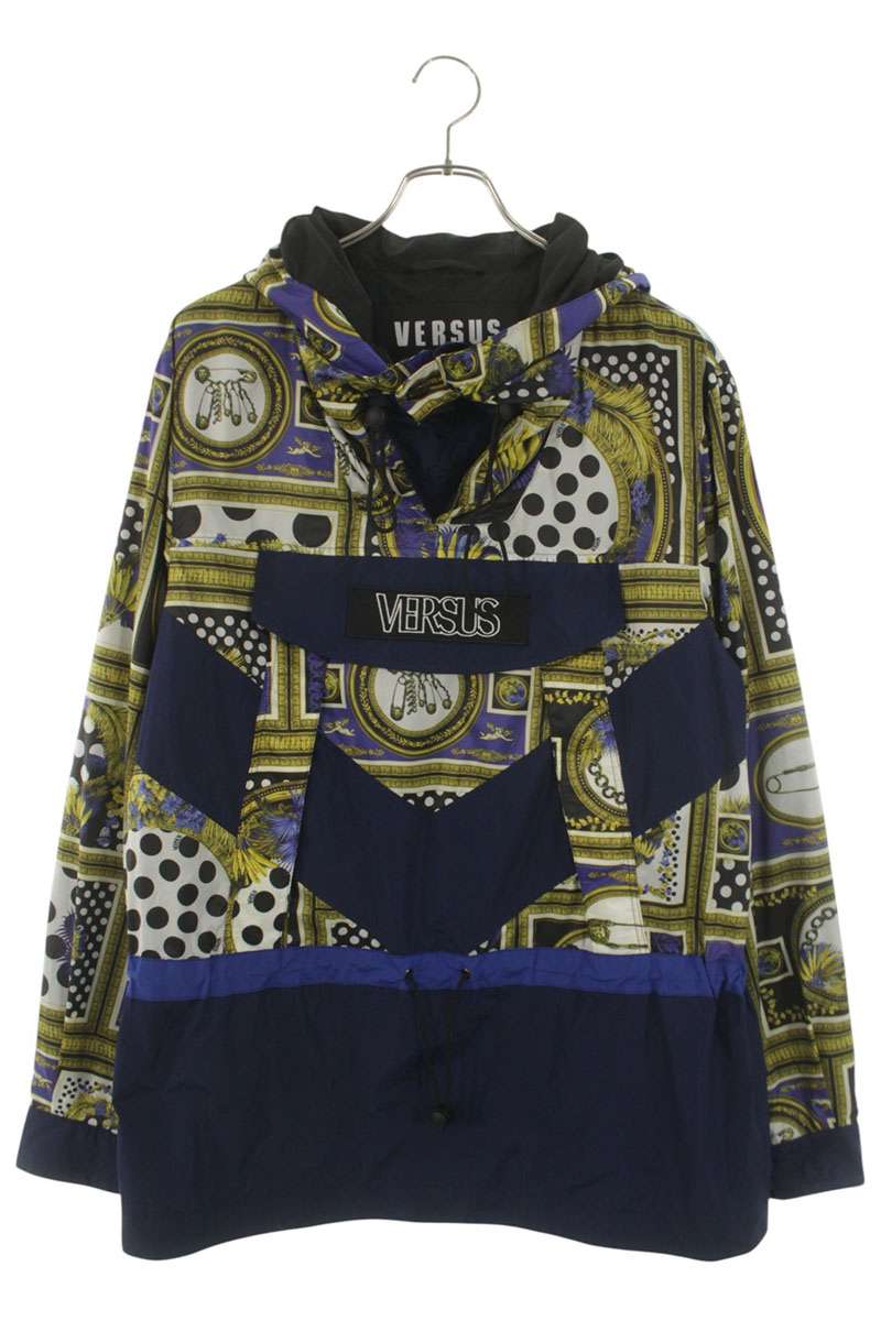 GIANNIVERSACE Logo All-Over Nylon Anorak Blue/Yellow Size M