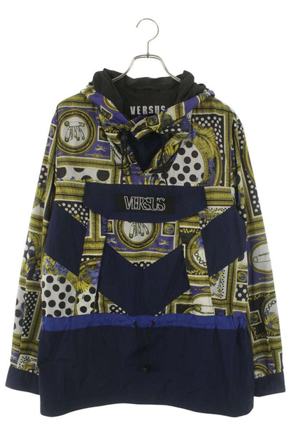 GIANNIVERSACE Logo All-Over Nylon Anorak Blue/Yellow Size M