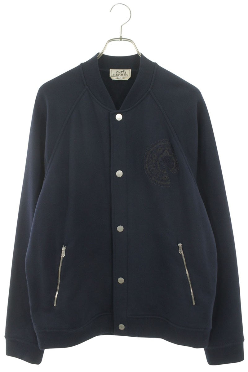 HERMES 25SS Cotton Jersey Teddy Blouson Navy Size L