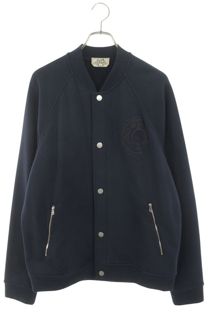 HERMES 25SS Cotton Jersey Teddy Blouson Navy Size L