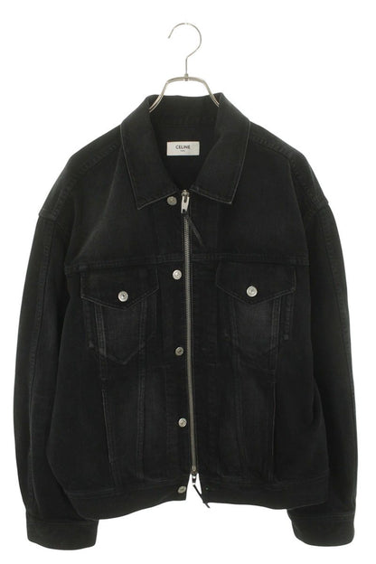 CELINE 26SS Logo Zip Denim Trucker Jacket Black Size S