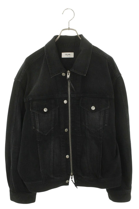 CELINE 26SS Logo Zip Denim Trucker Jacket Black Size S