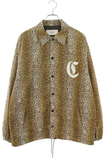 CELINE Logo Print Leopard Blouson Brn/Ylw Size M