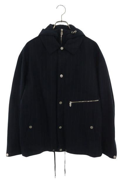 HERMES Nylon Paneled Hooded Blouson Navy Wool Blend Size M