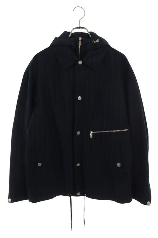 HERMES Nylon Paneled Hooded Blouson Navy Wool Blend Size M