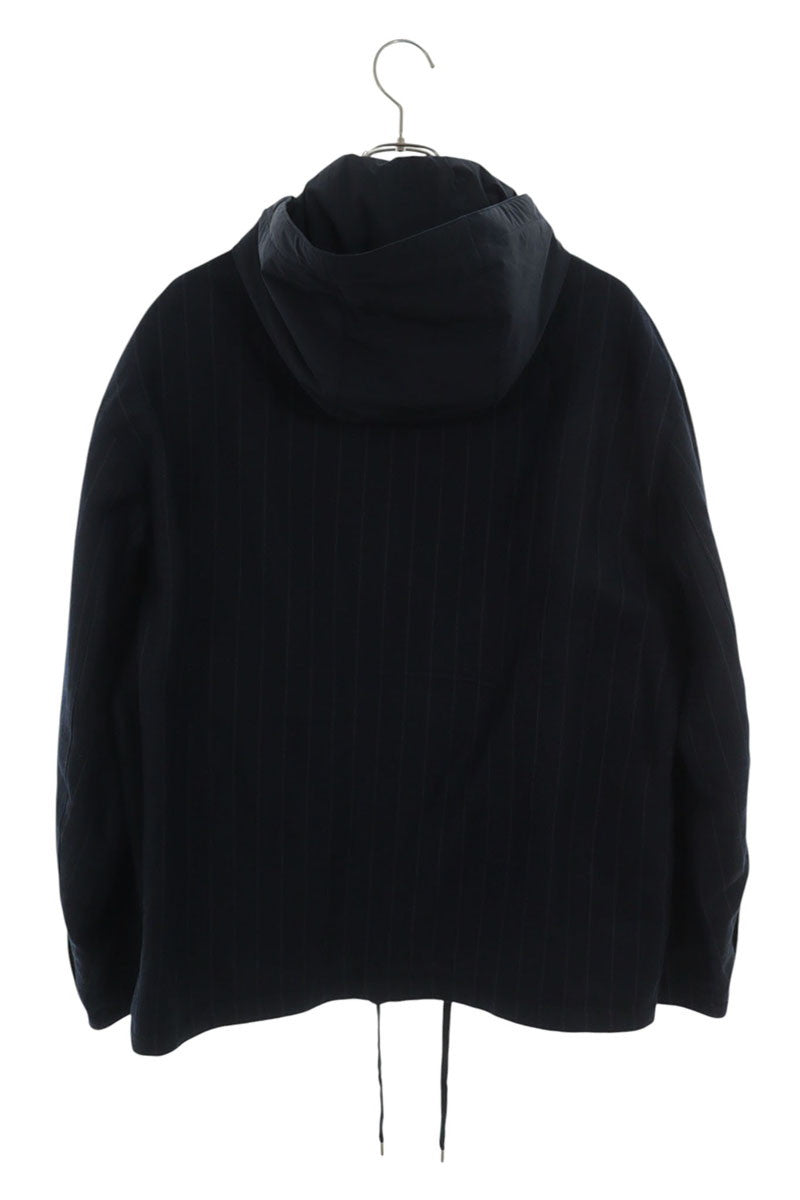HERMES Nylon Paneled Hooded Blouson Navy Wool Blend Size M