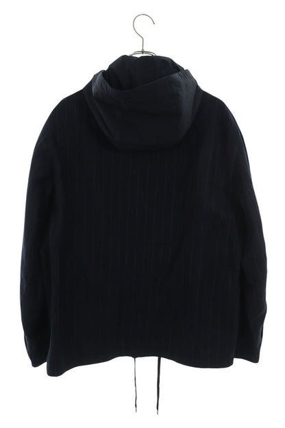 HERMES Nylon Paneled Hooded Blouson Navy Wool Blend Size M