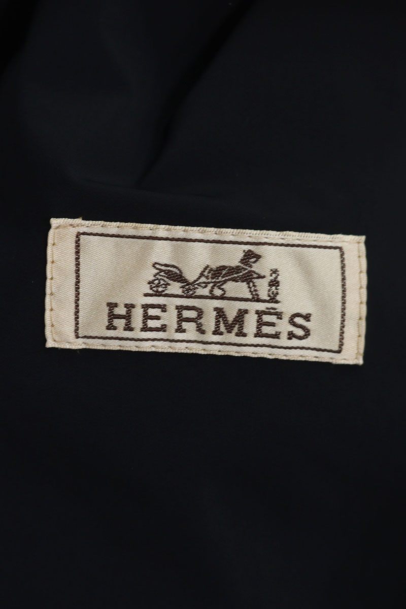 HERMES Nylon Paneled Hooded Blouson Navy Wool Blend Size M
