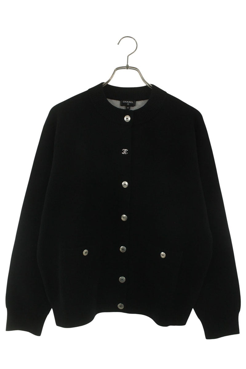 CHANEL Coco Mark Button Cashmere Knit Cardigan Black Size XS