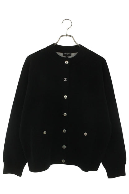 CHANEL Coco Mark Button Cashmere Knit Cardigan Black Size XS