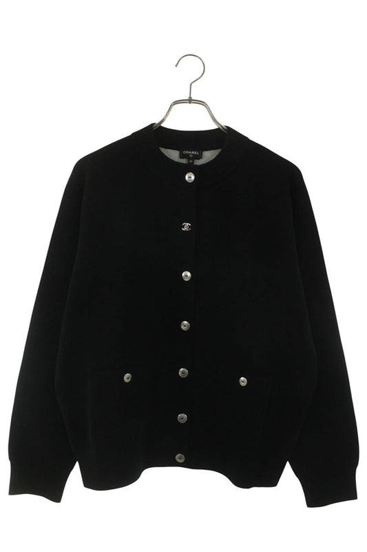 CHANEL Coco Mark Button Cashmere Knit Cardigan Black Size XS