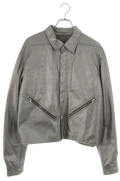 Rick Owens 25SS Alice Shirts Leather Jacket Silver Size XXL