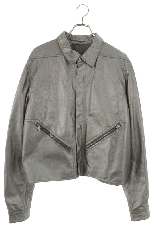 Rick Owens 25SS Alice Shirts Leather Jacket Silver Size XXL