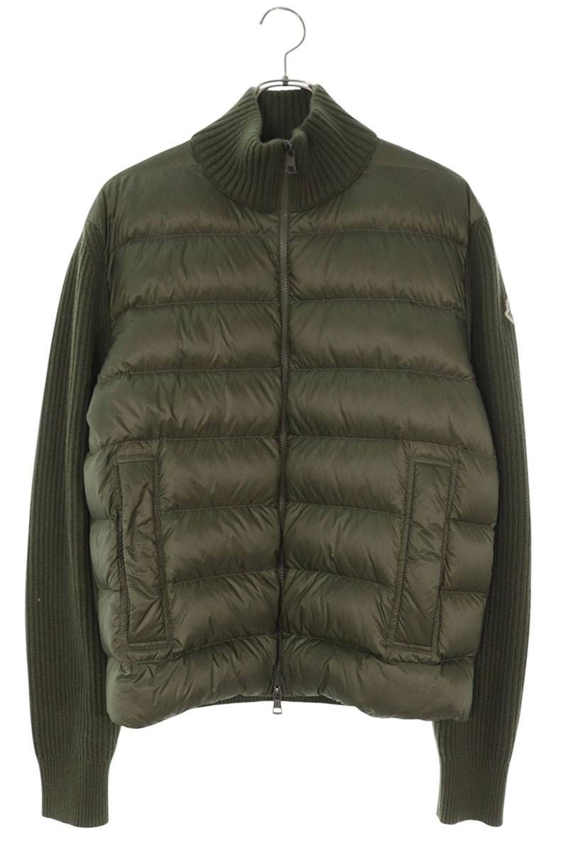 MONCLER Down Panel Wool/Cashmere Knit Blouson Green Size M