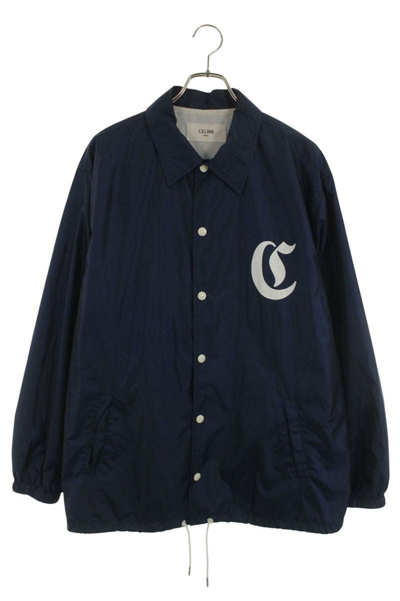 CELINE Back Logo Nylon Coach Jacket Navy Size L