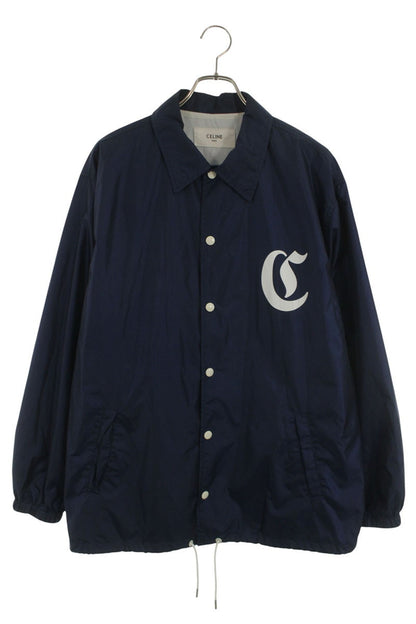 CELINE Back Logo Nylon Coach Jacket Navy Size L