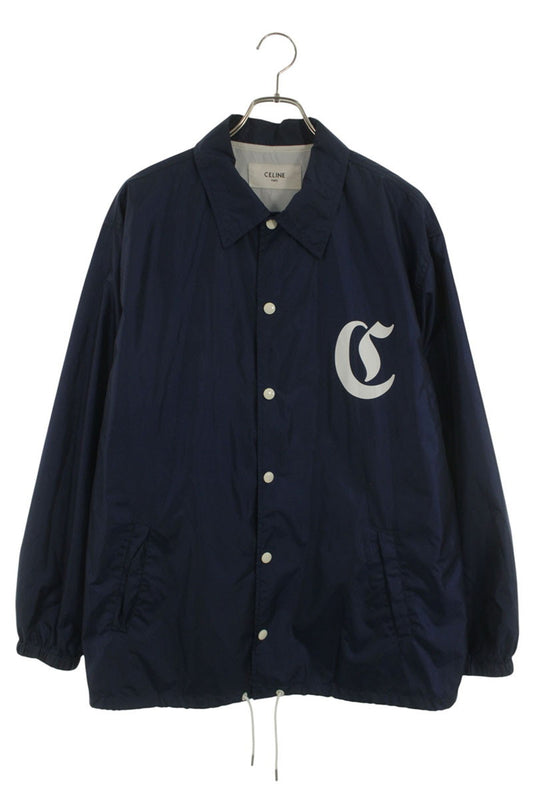 CELINE Back Logo Nylon Coach Jacket Navy Size L