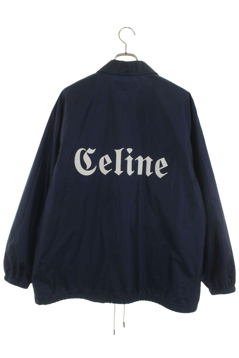 CELINE Back Logo Nylon Coach Jacket Navy Size L