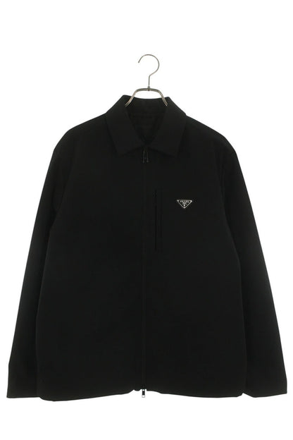 PRADA Triangle Logo Plaque Shirt Jacket Black Size S