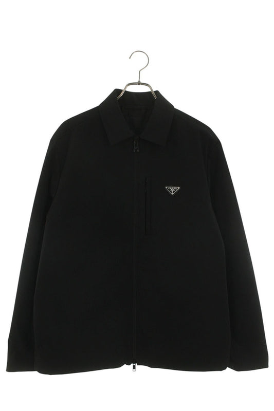 PRADA Triangle Logo Plaque Shirt Jacket Black Size S