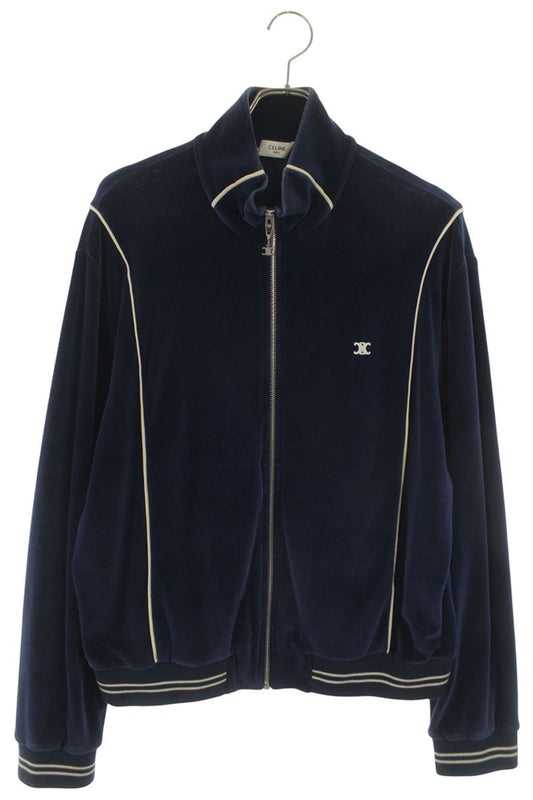 CELINE Triomphe Embroidered Velour Jersey Blouson Size L