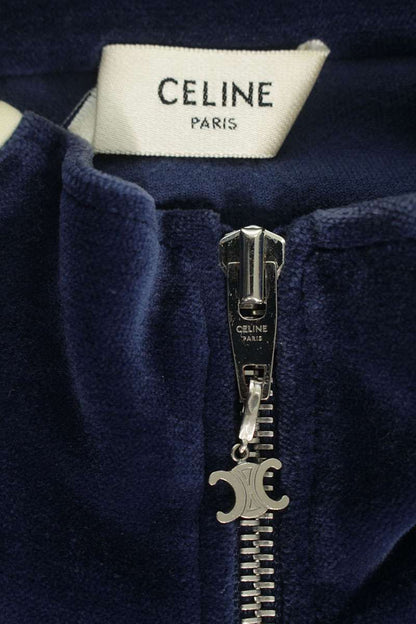 CELINE Triomphe Embroidered Velour Jersey Blouson Size L